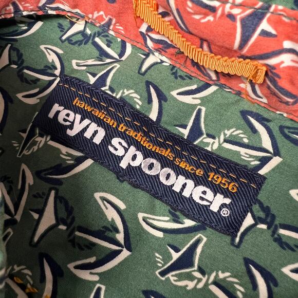 Reyn Spooner Shirt Mens Small Green Geometric Anchor Nautical Beach Casual - Picture 4 of 8